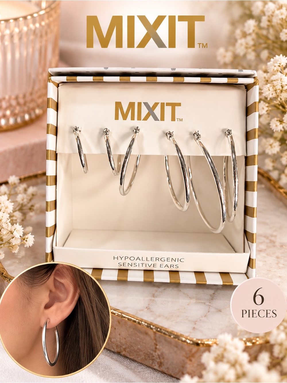 MIXIT Silver-Tone Hypoallergenic Hoop Earrings 3-Pair Set